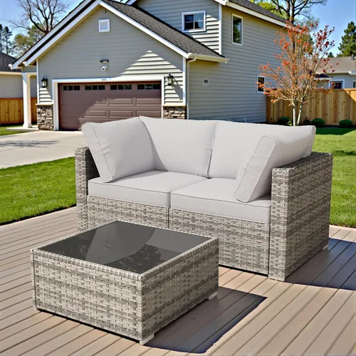 Vista 37 de HOOOWOOO Patio Sectional Furniture Set,2 Piece Couch Set with 2 Matching Armless Chairs(Beige)