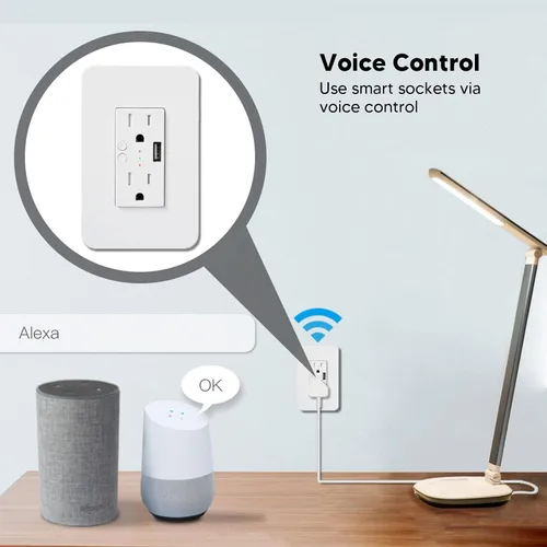Vista 6 de Enchufe eléctrico controlado por voz de KS 604S Smart USB Wall Outlets para el hogar