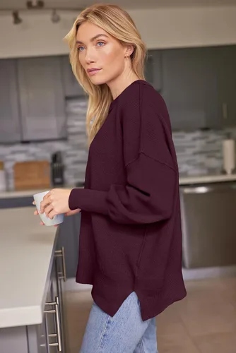 Vista 210 de Lillusory - Suéter extragrande con mangas de murciélago y cuello redondo para mujer, prenda moderna de otoño de tejido de punto sin botones