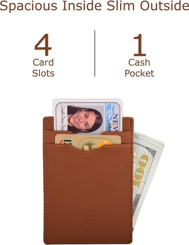 Vista 4 de Elegant Plain cardholder Genuine Leather RFID blocking Magnetic Clip Cardcase Wallet Slim Design for Front and Back Pocket Quality Cardcase wallet