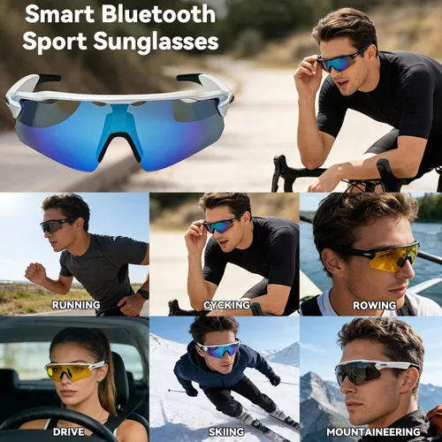 Vista 8 de Lentes de sol inteligentes Bluetooth para hombres y mujeres, con altavoz de oreja abierta con control táctil, lente polarizada UV400, tiempo