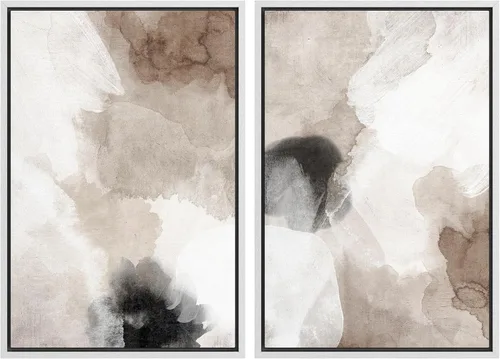 Vista 35 de Ashbrook - Set de arte de pared en lienzo enmarcado, tonos orgánicos de la tierra en beige y marrón con ilustraciones de trazos circulares, arte