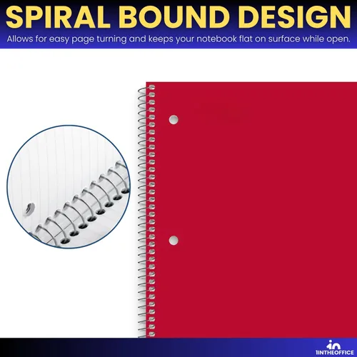 Vista 6 de 1InTheOffice Cuaderno de espiral de 1 materia, cuaderno espiral con rayas universitarias, 8 x 10.5 pulgadas, colores surtidos, 70 hojas, 6