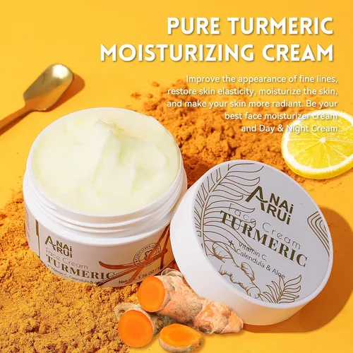 Vista 3 de ANAI RUI Crema facial de cúrcuma con vitamina C, 1.76 onzas Hidratante facial para hidratar, reafirmar, tensar la piel, crema de cúrcuma