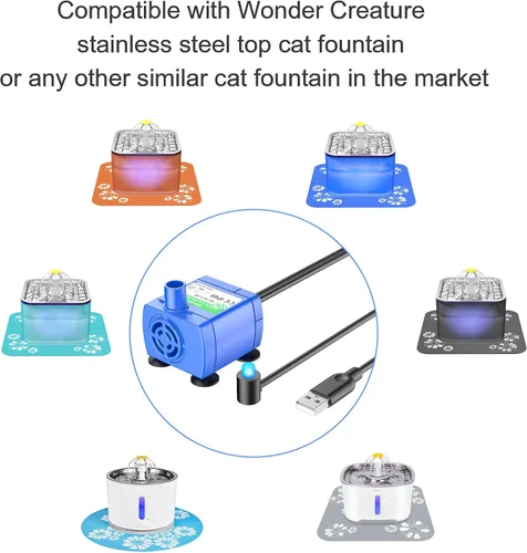 Vista 2 de Repuesto de bomba de fuente para gatos, bomba de fuente de agua mejorada para gatos para fuente redonda y cúbica (el adaptador no está incluido)