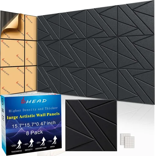 Vista 10 de Paneles Acústicos de Pared Grandes 47.2"x23.6"x1.57" Paquete de 4, Paneles de Prueba de Sonido DIY 3D con Ondas para Paredes, Paneles de Pared