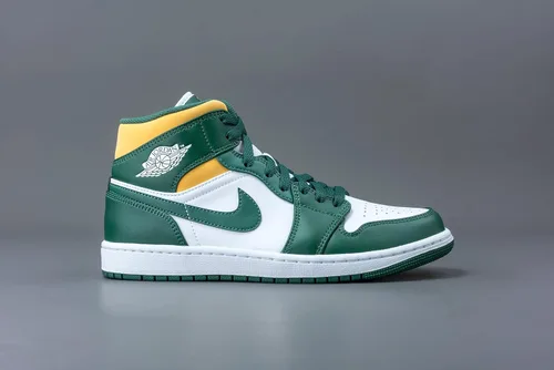 Vista 2 de Nike Air Jordan 1 Mid para hombre, Verde noblePolen blanco