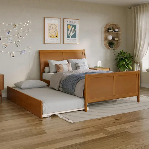Vista 23 de AFI, Portland - Cama de plataforma matrimonial con estribo a juego con cama nido individual, color espresso