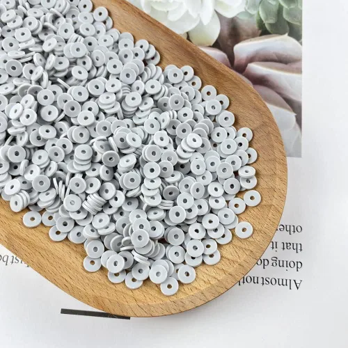 Vista 2 de 2000 cuentas de arcilla arcoíris Heishi Polímero de arcilla plana para hacer joyas, aretes, pulseras, collares Gris
