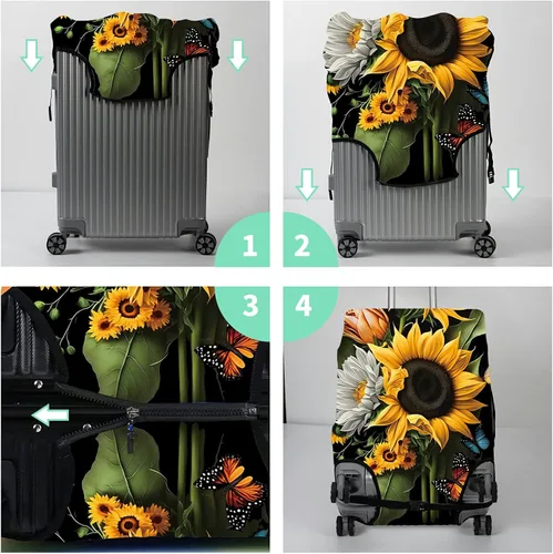 Vista 7 de Funda protectora de maleta más 1 etiqueta de equipaje adecuada para equipaje de 18 a 30 pulgadas, Orquídeas Girasol, M