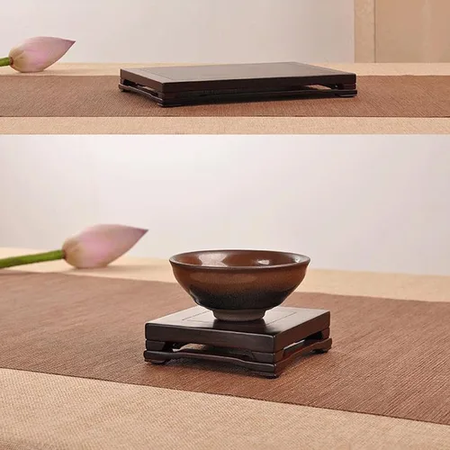 Vista 5 de Bonsái Pedestal de madera, base de jarrón rectangular clásico, jarrón de jade, piedra extraña, estatua de Buda, juego de té, adornos de bronce para 1