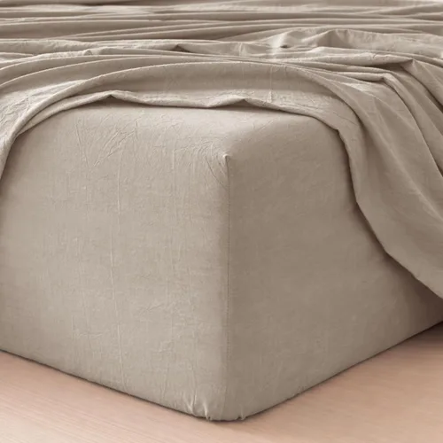 Vista 38 de MooMee Sábana bajera ajustable únicamente, 100% algodón lavado con textura tipo lino, transpirable, duradera, suave, cómoda, bolsillo profundo se