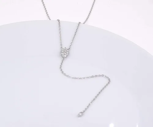 Vista 6 de Delicado collar de plata de ley pequeño con forma de Y de gota de agua