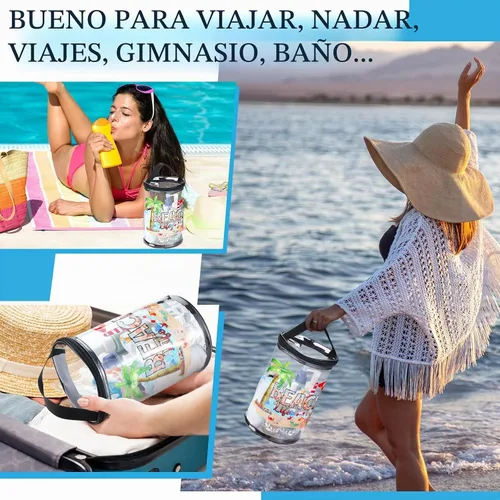 Vista 4 de Sanwuta - Neceser de regalos de playa, resistente, transparente, para loción, bolsas de aseo para viajes, protector solar, maquillaje, estuche