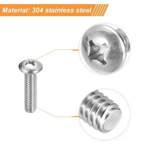 Vista 4 de uxcell Tornillos de máquina de cabeza redonda de 1/4-20x1, tornillo de acero inoxidable 304 18-8, accionamiento Phillips, totalmente roscado