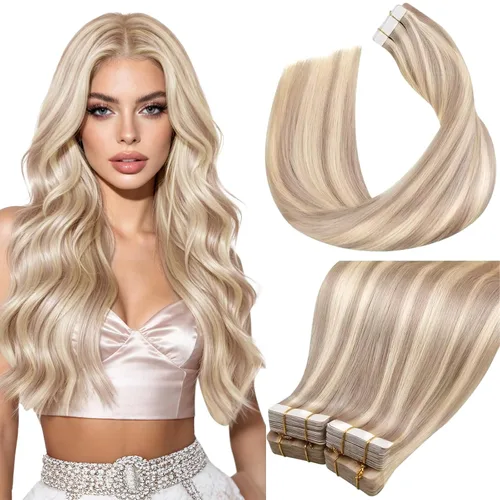 Vista 37 de LaaVoo Extensiones adhesivas de cabello humano real, color negro azabache, extensiones de cabello humano liso y sedoso, 10 pulgadas, 20