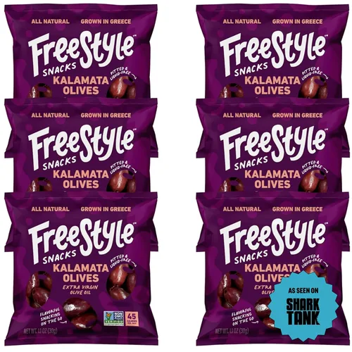Vista 7 de Freestyle Snacks Paquetes de aperitivos de oliva, como se ve en Shark Tank, una sola porción, aceitunas frescas sin hueso, cultivadas en Grecia