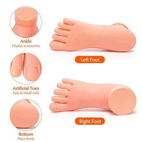 Vista 6 de Paquete de 2 puntas de uñas de práctica, herramienta de mano de entrenamiento de arte y 1 par de práctica de pie falso, herramienta de manicura