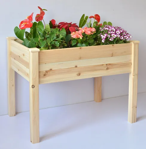 Vista 5 de Master Gardner - Cama de jardín elevada, resistente de 48 x 36 pulgadas, maceta elevada con estante de almacenamiento y marco de madera duradero