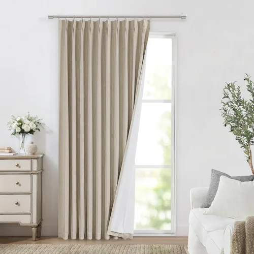 Vista 29 de Vision Home Cortinas marrones con pliegues pinzados, opacas completas, cortinas de ventana de lino mezclado para oscurecer la habitación, cortinas