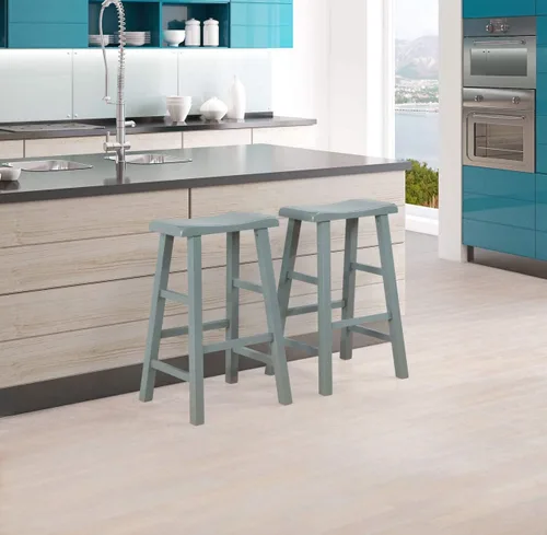 Vista 4 de eHemco Taburetes de madera maciza con asiento de silla, 29 pulgadas, gris, juego de 2