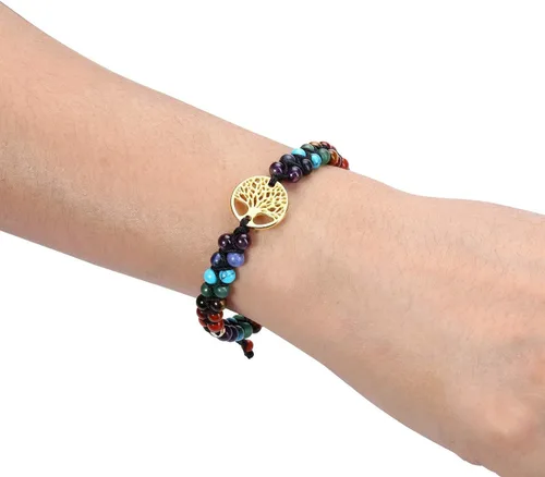 Vista 6 de PESOENTH 7 pulseras de cristal curativo para mujer, piedras preciosas naturales, yoga, reiki, chakras, piedras de ansiedad, árbol de la vida