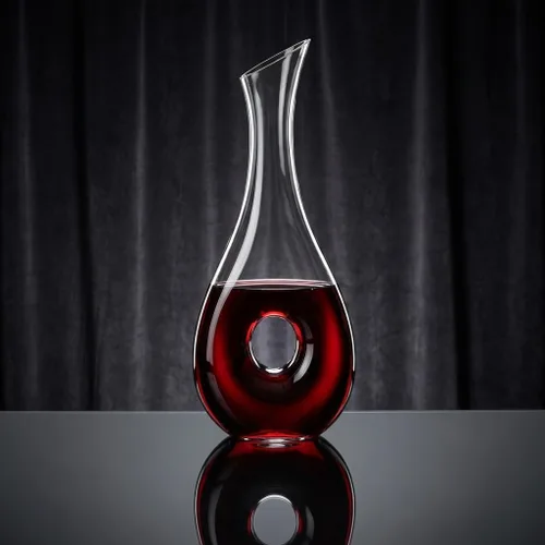 Vista 3 de QWORK Decantador de vino de cristal, jarra de vino tinto soplada a mano en forma de caracol, aireador y dispensador de 33.8 fl oz para bar casero