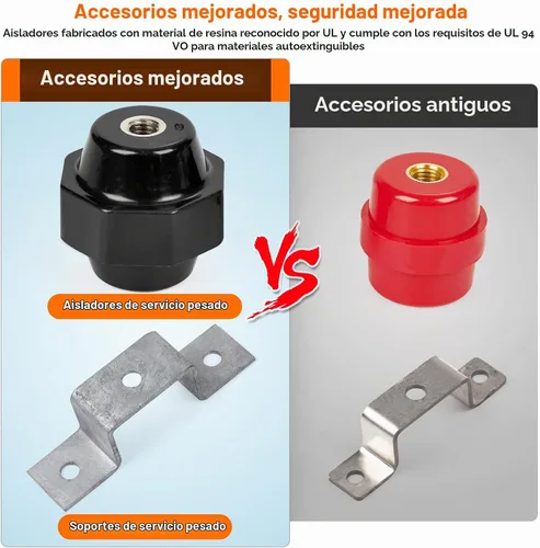 Vista 6 de 4 aisladores de separación de 2500 V con soportes de montaje de barra colectora de tierra (aislante negro de 2 pulgadas)