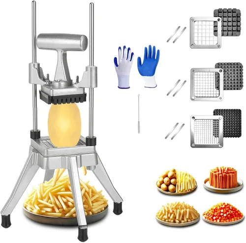 Vista 12 de Picador comercial de verduras y cortador de papas fritas de acero inoxidable, cortador de verduras de acero inoxidable, tamaños de cuchillas de 1/4