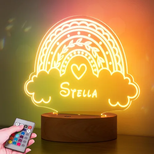 Vista 7 de Luz de noche personalizada con nombre de bebé para niños, niñas, niños, decoración de guardería con estrellas y nubes de acrílico - Incluye control