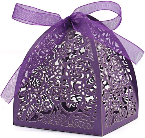 Vista 6 de Auto-plaza - 50 cajas de regalo de belleza cortadas con láser, cajas de dulces con cintas (verde)