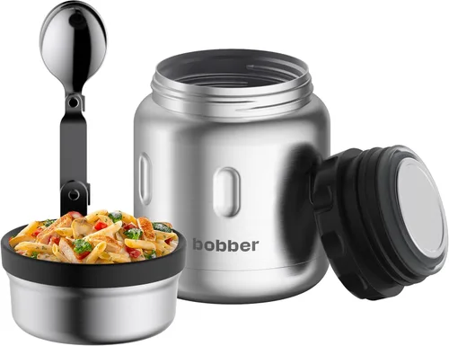 Vista 12 de BOBBER Tarro de alimentos aislado de acero inoxidable de 16 oz con boca extra ancha, cuchara y tazón integrados, mantiene el calor durante 10 horas