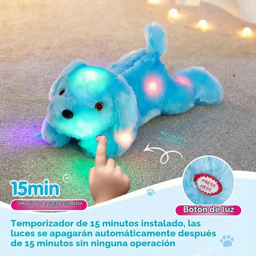 Vista 5 de Perrito de peluche con luz LED para ver por la noche, 20 pulgadas, de WEWILL, Azul