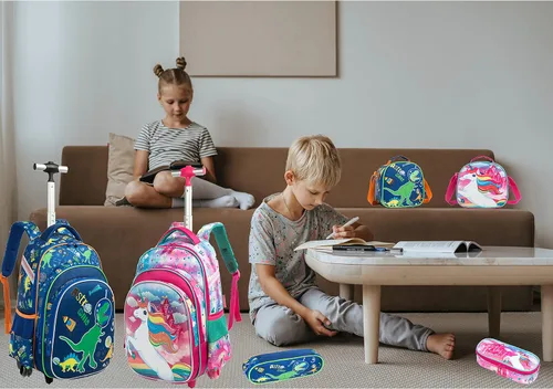 Vista 7 de Mochila con ruedas para niños y niñas con ruedas Blue-konglong