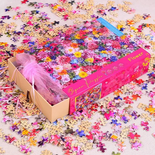 Vista 7 de Ingooood - Rompecabezas de 1000 piezas- Serie Tranquila- Flower_IG-0439 Rompecabezas de madera de entretenimiento Juguetes