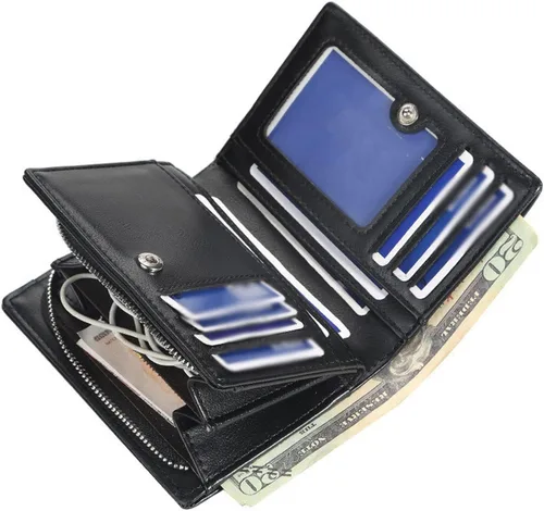 Vista 3 de TAUFE Men's Wallets, Men's Short Wallet Vertical Multi Buckle Wallet Multi Function Zero Wallet Luxury Wallet (Color Khaki)