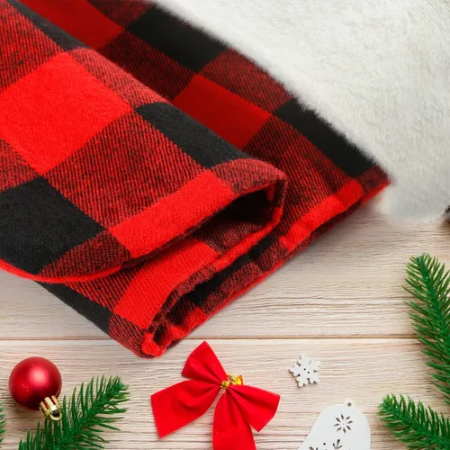 Vista 4 de Senneny - Medias de Navidad con iniciales, 20" grandes rojas y negras a cuadros de búfalo, monograma, medias de Navidad con puño de felpa blanca