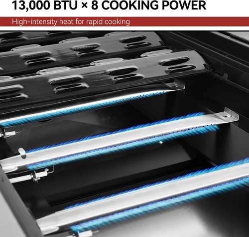 Vista 9 de Royal Gourmet Parrilla de gas de 8 quemadores, 104,000 BTU a propano líquido, sistemas duales controlados independientemente, para fiestas al aire