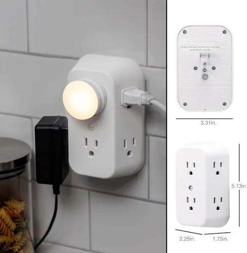Vista 7 de GE Extensor de 6 Enchufes, Adaptador de Pared con Conexión a Tierra, Adaptador de Enchufes Espaciados, 3 Clavijas, Enchufe Múltiple, Instalación