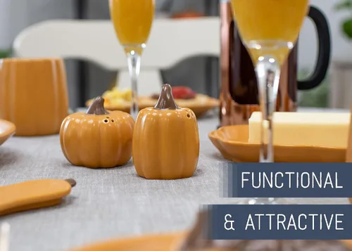 Vista 4 de Nat & Jules - Mini salero y pimentero de cerámica con forma de calabaza de 3 pulgadas, perfecto para Acción de Gracias, Halloween y decoración