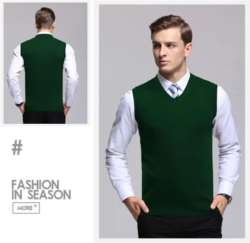 Vista 44 de Amussiar Suéter casual para hombre, chaleco con cuello en V, ajustado, sin mangas, suéter de punto