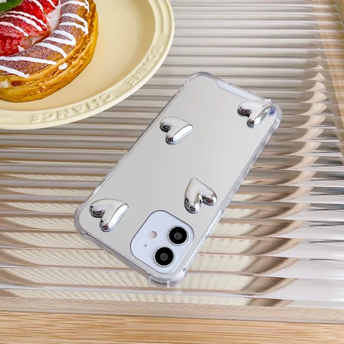 Vista 5 de Funda para iPhone 11, flexible, lindo corazón, silicona suave, transparente, espejo de maquillaje para mujeres y niñas, a prueba de golpes