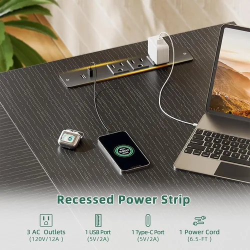 Vista 5 de Furologee 63" L Shaped Computer Desk with Power Outlet & USB-C Port, Reversible Home Office Desk with 2 Fabric Drawers, File Cabinet, Hooks, Large