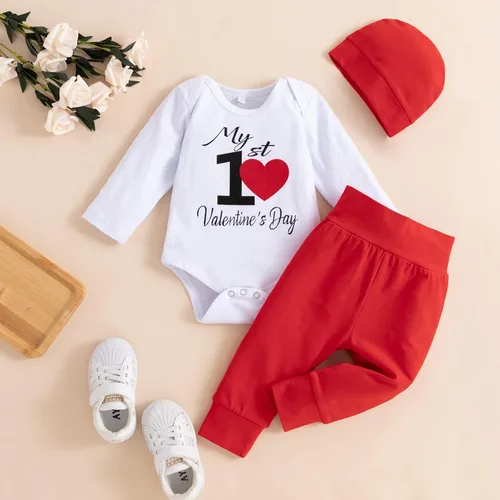 Vista 58 de Mameluco de manga larga con estampado de corazón para el día de San Valentín, recién nacido, para bebés, niños y niñas