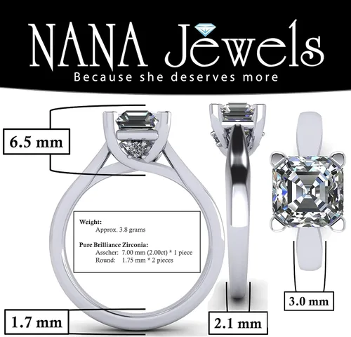 Vista 2 de NANA Jewels Anillo de compromiso Lucita solitario de 1.50-3.00 quilates corte Asscher de plata de ley con circonita pura brillante