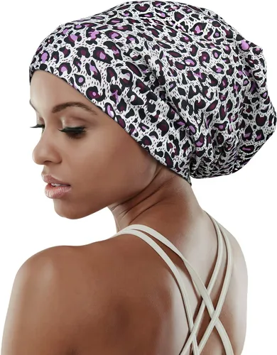 Vista 19 de Gorro de dormir ajustable con forro de satén para rastas de cabello rizado, cabeza grande, permanece puesta durante la noche