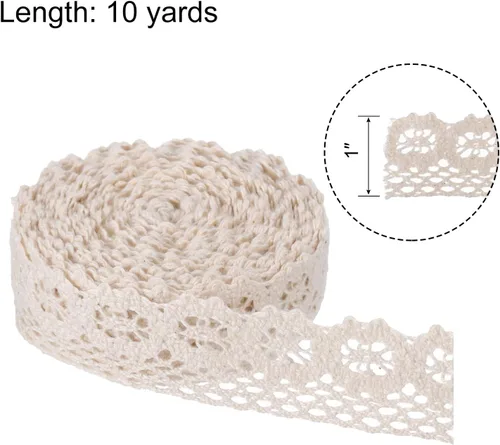 Vista 2 de MECCANIXITY Cinta de encaje de 10 yardas y 1 pulgada de algodón para manualidades, envoltorios de regalo, diademas, boda, color beige, estilo 11