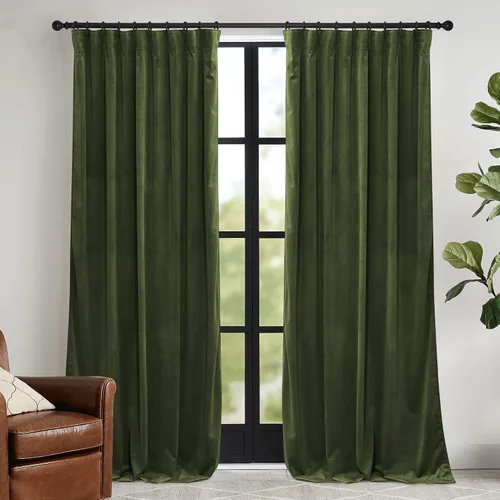 Vista 16 de RYB HOME Cortinas elegantes de terciopelo verde de 63 pulgadas de largo, bloqueo de luz, aislamiento térmico, elegantes cortinas de terciopelo
