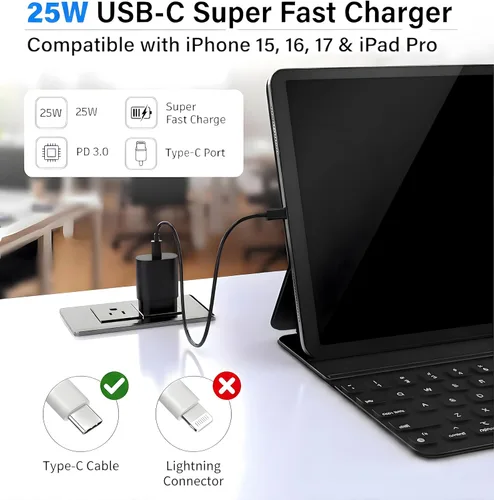 Vista 7 de Galaxy S25 S24 - Bloque de carga USB C de 25 W PD, cargador súper rápido, adaptador de enchufe de pared tipo C, carga rápida para Samsung Galaxy
