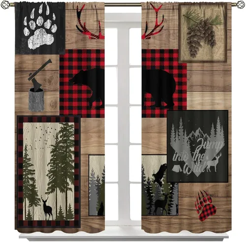 Vista 3 de Cortinas rústicas retro, cabaña de caballo salvaje, cortinas opacas para dormitorio, sala de estar, cabaña de vaquero occidental, juego de 2